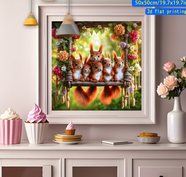 Diamond Painting Eichhörnchen auf der Schaukel